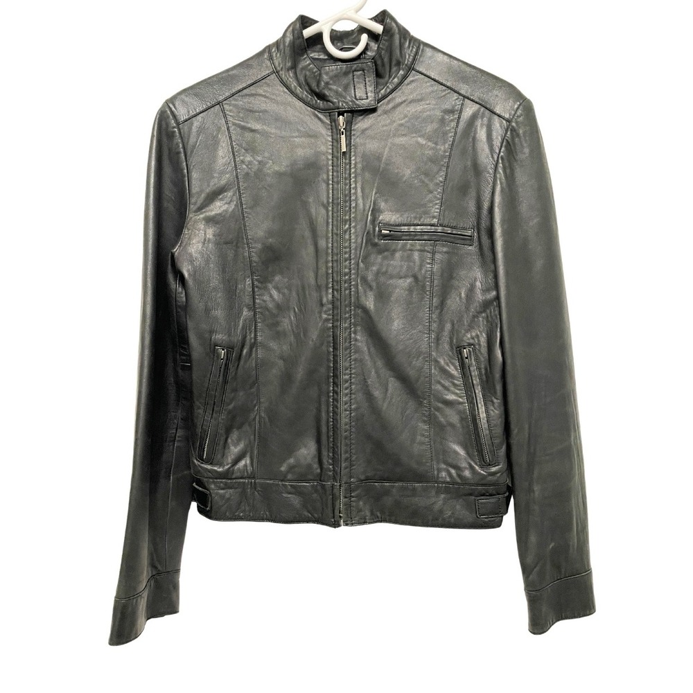 Express Women's Black Genuine Leather Moto Jacket Zip Front Size Medium